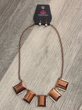 paparazzi Copper-Tone Faceted Statement Necklace with Sparkle Accents